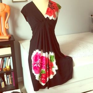 Bright floral on black dress